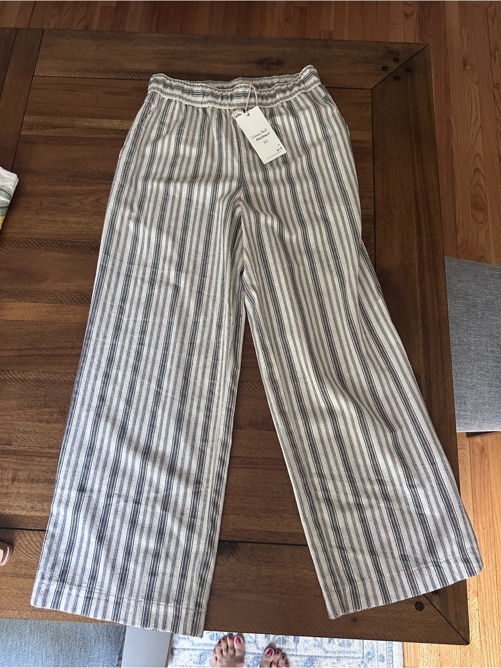 Women’s Striped Linen-Blend Wide Leg Pants - Dylan Siena  Grey/White w/pockets